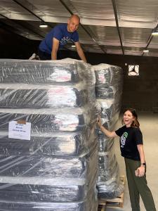 Big Brothers Big Sisters of Southwest Louisiana receives a large pile of donated Tempur-Sealy mattresses.