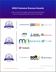 The highest rated vendors according to the Winter 2024 Lease Accounting Software Customer Success Report are:
