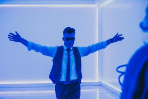 Dylan Galvin opens his arms for the shooting of the music video shoot for How to Write a Pop song