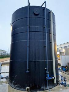 One bulk storage tank outside highlighting its pipes at the Ogden Water facility.