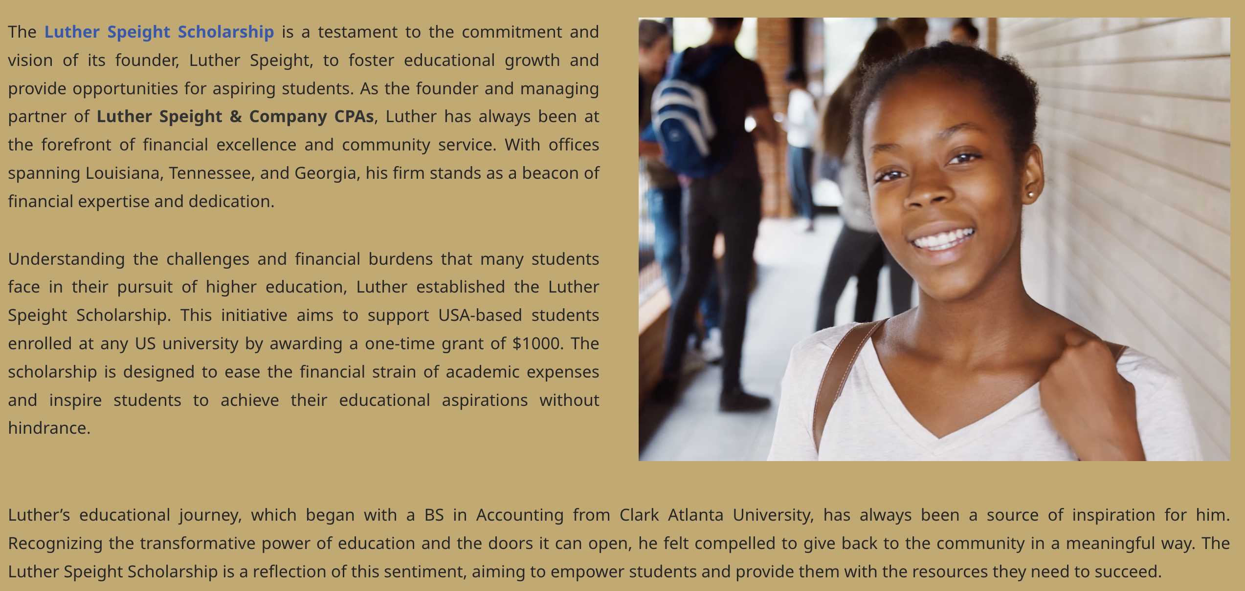 About Luther Speight Scholarship