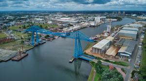 Middlesborough transporter bridge crossing River Tees, Middlesborough