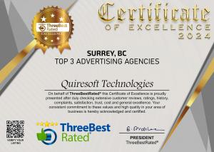 Quiresoft Technologies Receives Certificate of Excellence 2024 and Becomes Top Advertising Agency in Metro Vancouver
