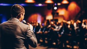 man giving speech at top corporate event venue in the united states