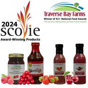 Traverse Bay Farms 2024 Scovie Awards: Red Raspberry Jalapeno Jam, Cherry Barbecue Sauce, Cherry Poppyseed Dressing, Strawberry Poppyseed Salad Dressing