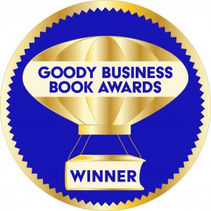 The Goody Business Book Awards logo is a hot air balloon with a book as the basket to symbolize their Mission to “Uplift Author Voices” literally above millions of similar books.