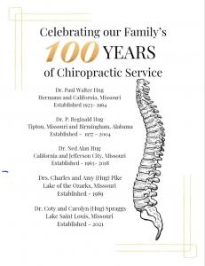 Celebrating our Family's 100 Years of Chiropractic Service Flyer