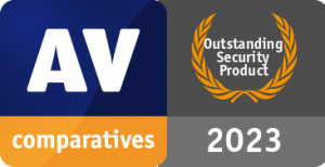 AV-Comparatives certification with logo for the outstanding security product of the Year 2023.
