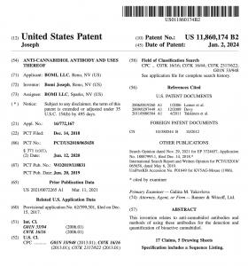 Anti-Cannabidiol Antibody Patent# 11,860,174 First Page