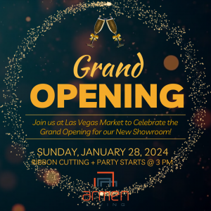 Armen Living's Grand Opening Celebration for their new Las Vegas Market showroom is on Sunday, Jan 28th. The party kicks off with a ribbon-cutting ceremony at 3 pm and will continue throughout the market Jan 28- Feb 1, 2024.