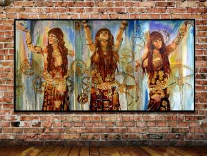 "Dance of Chains" Triptych painting created by RAZZA  Art comes to Life