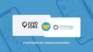 Juvo Jobs and TimeForge logos side by side.