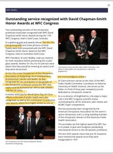 Chu was listed as the  "The Most Prolific Authors of Chiropractic Case Reports" in Chiropractic & Manual Therapies journal [5] and is also recognized as the “World’s Most Prodigious Authors” by the World Federation of Chiropractic's World Quarterly Report
