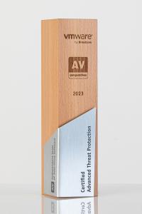 Trophy with the inscription of VMware Certified Advanced Threat Protection 2023 and the logo of AV-Comparatives