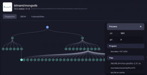 This shows a tree-like graphic, with a blue circle on the top that branches out into other processes and files, for a mongodb image