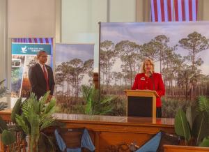 Florida State Parks Foundation Board President Kathleen Brennan speaks to attendees at a legislative reception at the Florida Historic Capitol Museum on Jan. 31, 2024.