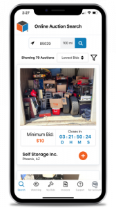 StorageTreasures Online Self Storage Auction App Screen