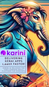 “Karini” is a Kannada word meaning female elephant - this image is an elephant personified as a woman looking towards the future horizon, holding a tablet and imagining the benefits of generative artificial intelligence.