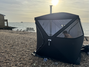 PortaSauna | Wood Fired Sauna Tent on Southsea Beach UK