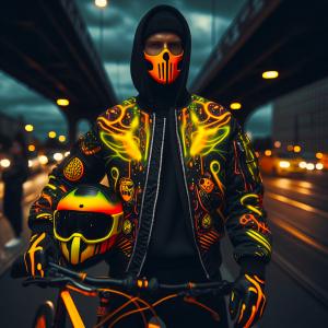 Neon Mens graffiti street wear for road traffic from the new Trend Fall Winter collection by German fashion designer Torsten Amft.