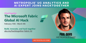 Image of Paul Davis on top of Microsoft Fabric Hacktogether banner in green, purple, blue