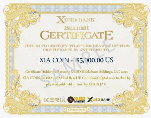 The XIA Coin is an ISO 20022 and Basel III Compliant digital asset backed by physical gold held in trust by KerixJad SAC.