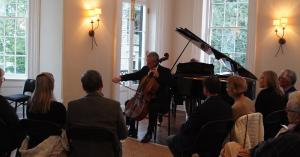Cellist Timothy O'Malley performs at a private home in Downtown Charleston