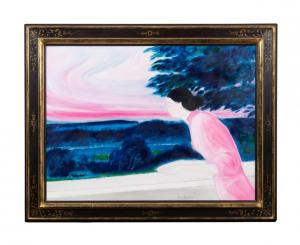 Large 1988 oil on canvas painting by the French artist Andre Brasilier (b. 1929), titled Chant du Soir (Evening Song), artist signed to the lower right, titled and initialed en verso (est. $25,000-$35,000).