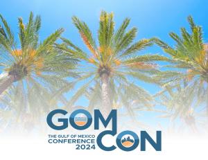 palm trees fading to blue with Gulf of Mexico Conference 2024 logo