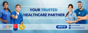 A group of nurses and healthcare professionals with ProMed Staffing Resources logo and slogan "Your Trusted Healthcare Partner" as well as The Great Place To Work badge