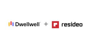 A graphic of the Dwellwell logo side-by-side with the Resideo logo