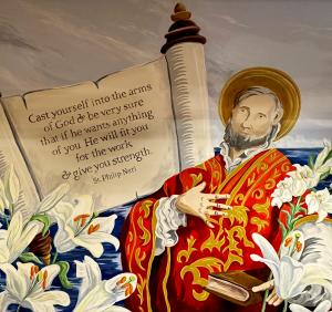 St. Philip Neri featured in the new mural at Oratory Prep in Summit, NJ