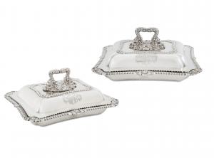 Pair of Regency sterling silver covered vegetable dishes by Paul Storr (London, 1817) (est. $8,000-$12,000).