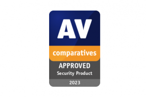 AV-Comparatives certification with logo for the approved security products of the Year 2023.
