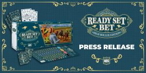 The banner for Ready Set Bet: High Roller.  It display the new giant box, the big table playmat and the high quality components and cards
