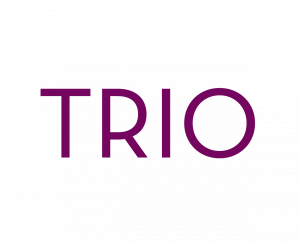 TRIO spelled out in all caps, purple letters