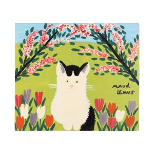 Mixed media on pulpboard (beaver board) by Maud Lewis (Nova Scotia, 1901–1970), titled Black and White Cat, dating to the 1966 period and signed "Maud. Lewis." (CA$50,150).