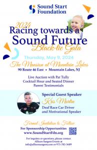 Picture of Kris Martin and Save the Date Invite for Sound Start Foundation Gala Fundraiser on May 9, 2024 at The Mansion at Mountain Lakes