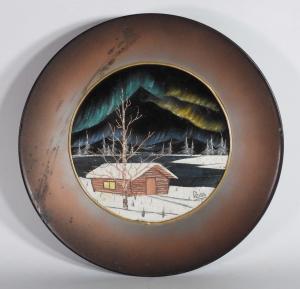 Authentic, original oil on velvet Alaskan gold pan painting by Bob Ross, (Alaska/Fla., 1942-1995), the host of TV’s long-running hit series The Joy of Painting (est. $5,000-$8,000).