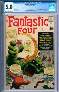 Copy of Fantastic Four #1 (lot #441), graded CGC 5.0, featuring the origin and first appearance of the Fantastic Four, plus the Mole Man (est. $10,000-$15,000).