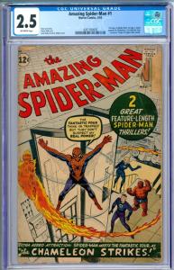 Copy of Marvel Comics Amazing Spider-Man #1 (March, 1963), graded CGC 2.5 and featuring the first appearance of J. Jonah Jameson and Chameleon (est. $3,000-$5,000).