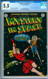 Copy of DC Comics Mystery in Space #1 (April-May 1951), graded CGC 5.5, featuring the first appearance of Knights of the Galaxy, with cover art by Carmine Infantino (est. $1,000-$1,500).