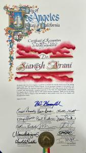 City of Los Angeles Presents Recognition Award to Dr. Siavash Arani for Healthcare Contributions