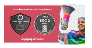 Vanta and AICPA logos certifying Engaging Networks Compliance and Security Commitments