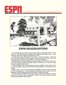 ESPN's original architecht G.G. Bray's line drawing of proposed headquarters building.