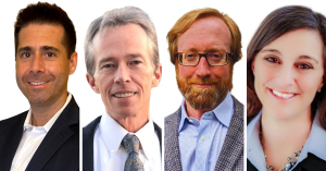 A grid of four profile photos including a white man with dark hair in the first photo, a middle-aged white man with gray hair in the second photo, a white man with red hair and beard in the third photo, and a white woman with brown hair in the last photo.