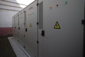 Close up image of a row of battery energy storage units.