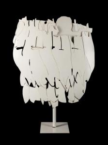 Painted iron sculpture by Pietro Consagra (Italian, 1920-2005), executed in 1966 and titled Ferro Transparente Blanco, signed and dated to the base, 27 ¼ inches tall ($57,475).