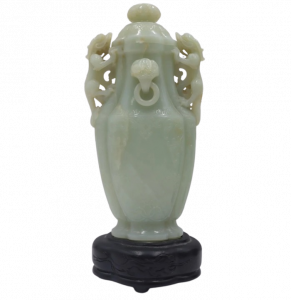 Lot 286: Chinese Carved Celadon Jade Lidded Vessel