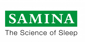 Green box with white letters that read SAMINA